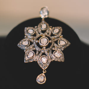 Eight Sided Star Diamond Pendant on Black Chain