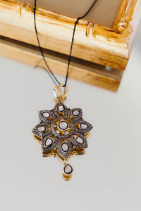 Eight Sided Star Diamond Pendant on Black Chain