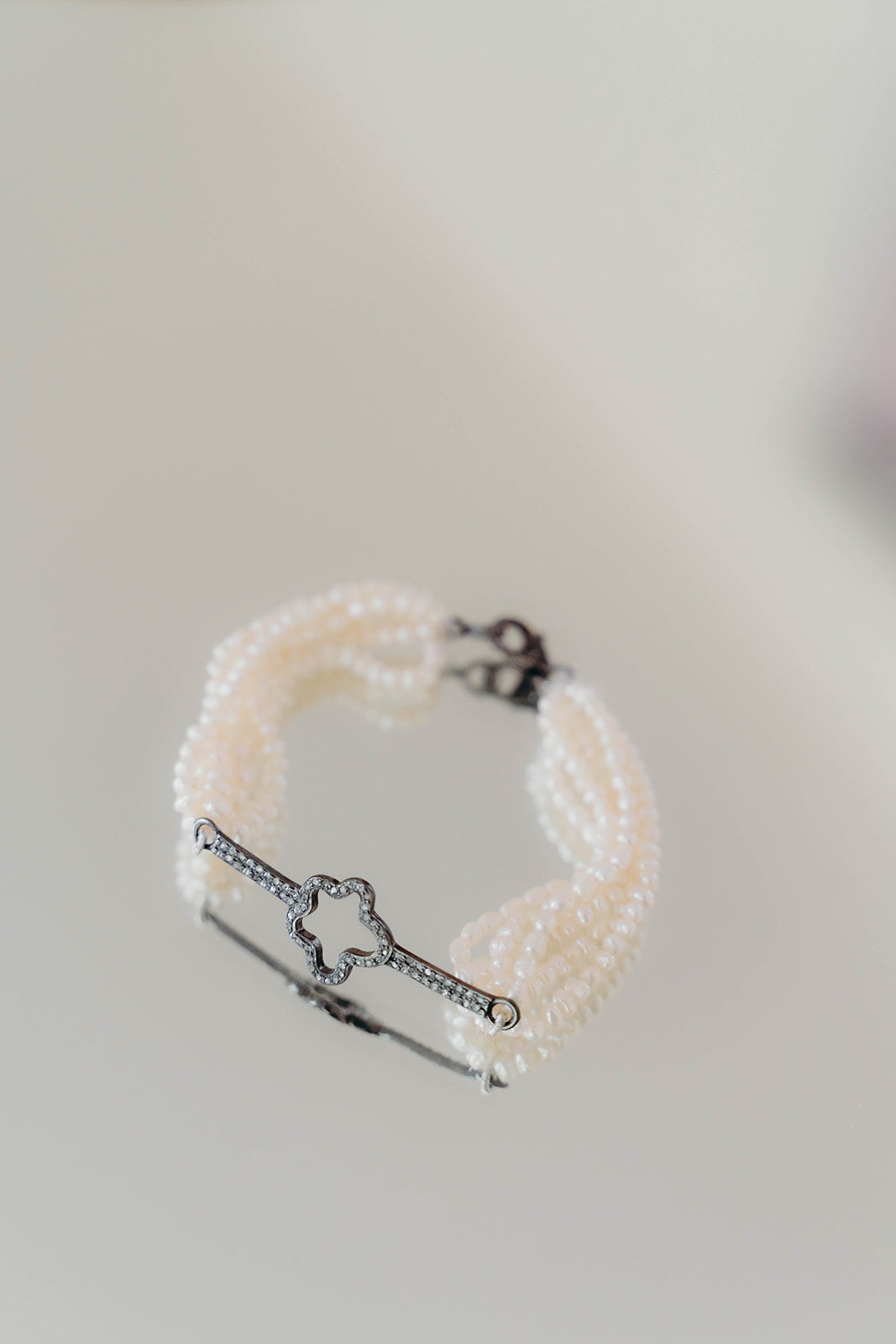 Pearls with Diamond Flowerette  Bracelet